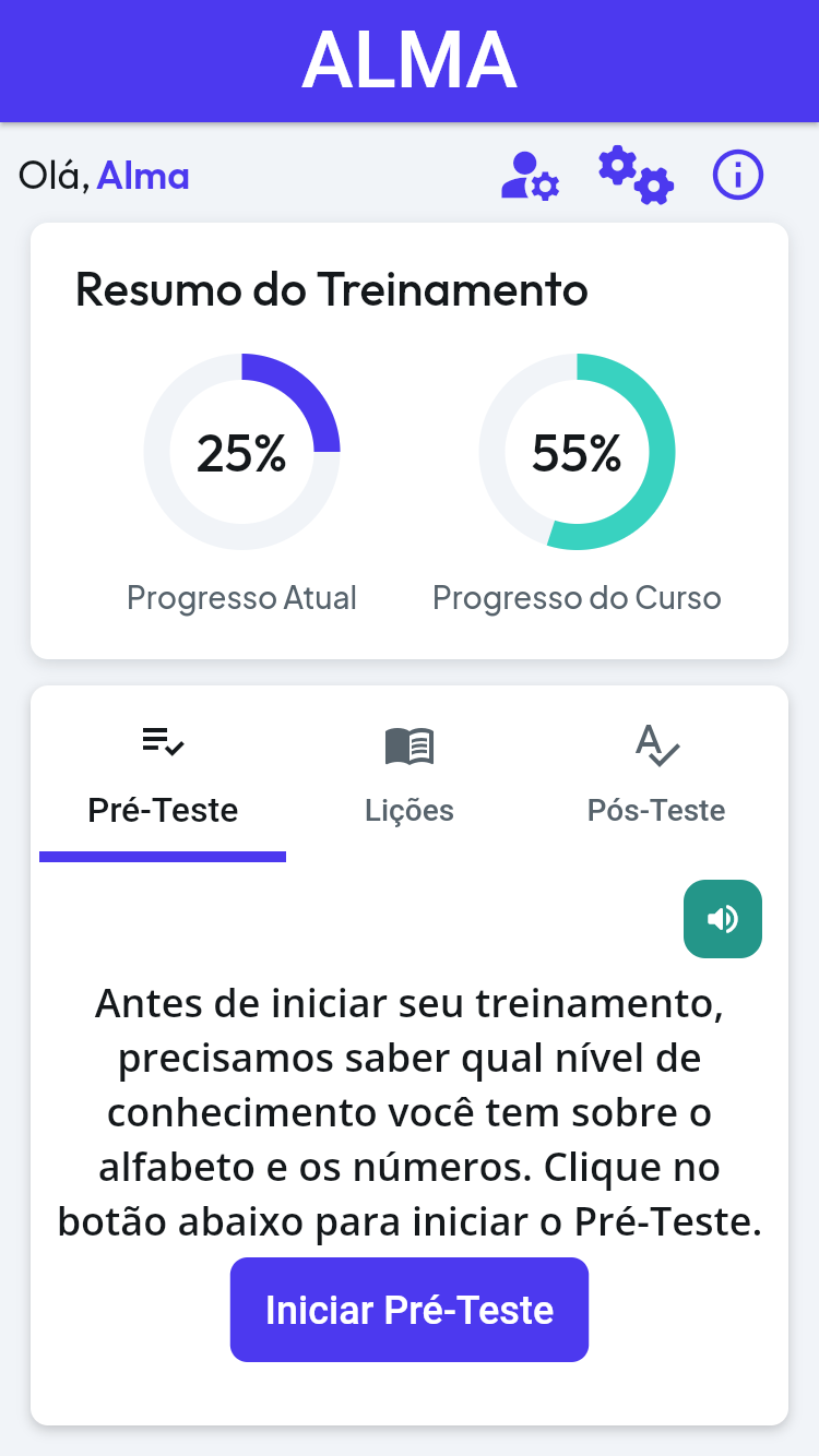 Tela 1 — Pré-teste de nivelamento